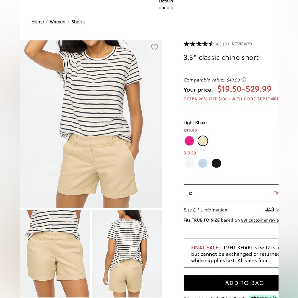 J crew khaki shorts 3.5